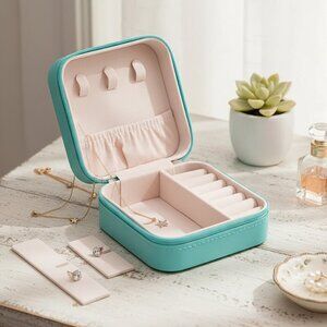 Compact Travel Jewelry Organizer Portable Zipper Case Rings Earrings Necklace